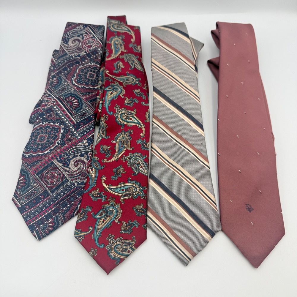 Mens Christian Dior Vintage Ties Lot 4 Paisley Medallion Striped Red Blue Mauve